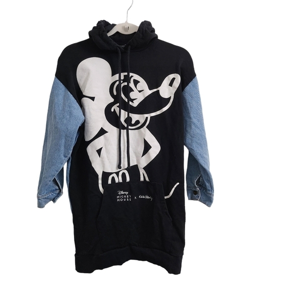 Zara‎ Disney Mickey Mouse x Keith Sweater S Black Blue Haring Denim Hoodie RARE - Picture 1 of 13